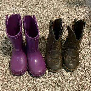 Kids Waterproof Purple Rain Boots with Easy Pull-Tab